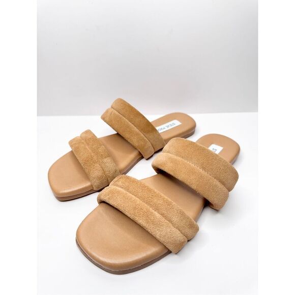 Steve Madden Sandals Womens Size 7 Tan Leather Double Strap Open Toe - Picture 1 of 6